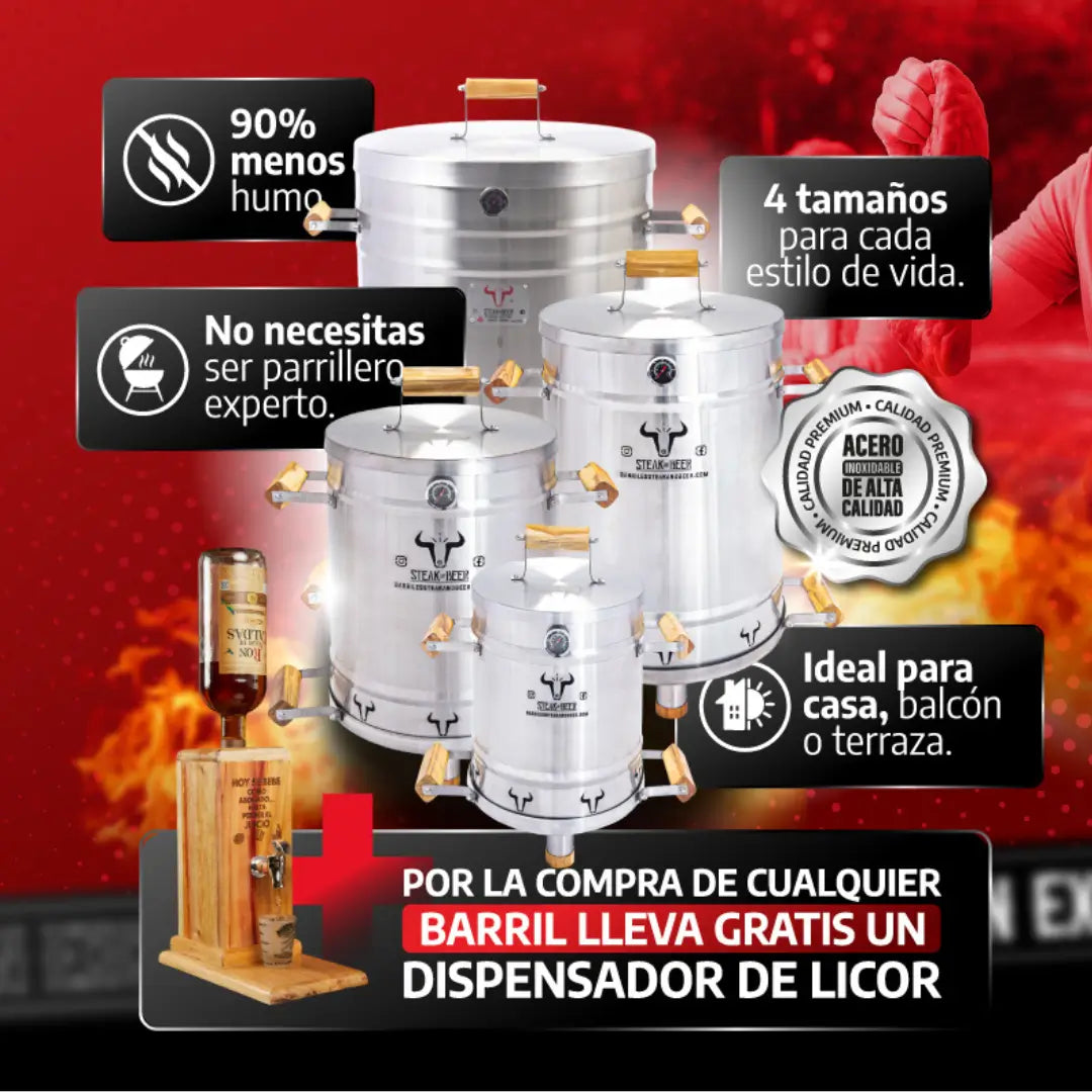 Barril Asador en acero inoxidable + Dispensador de licor GRATIS