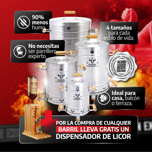 Barril Asador en acero inoxidable + Dispensador de licor GRATIS